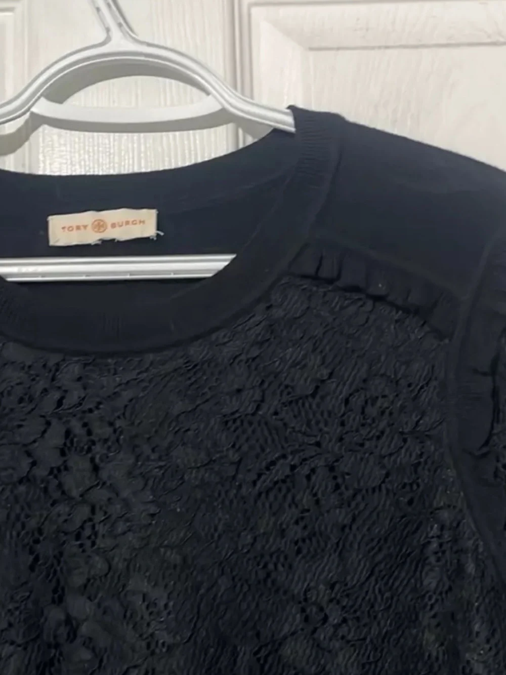Tory Burch Dina lace overlay sweater. Size M. EUC.